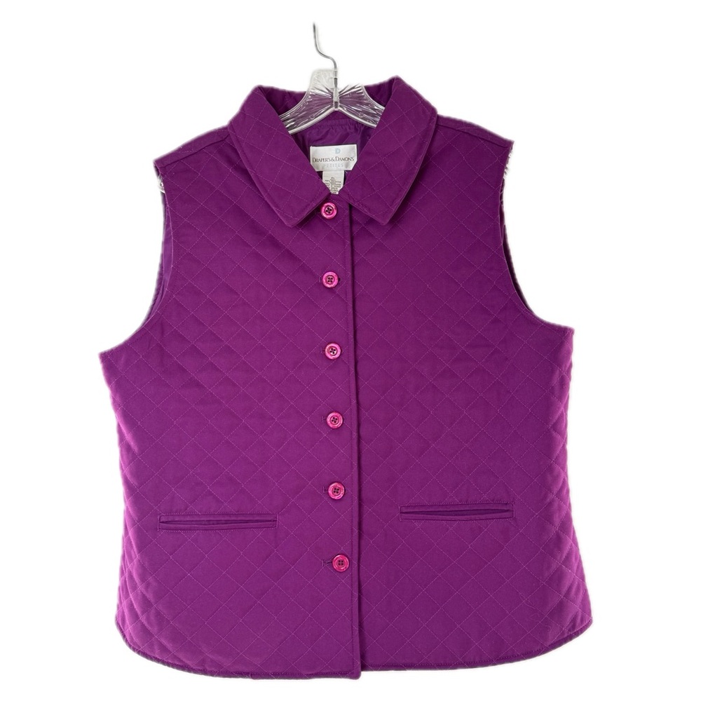 Drapers & Damons Purple Quilted Button Up Vest with Collar, Pockets Size P-Large - Picture 4 of 17